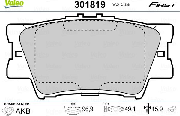 Valeo 301819 - Комплект спирачно феродо, дискови спирачки vvparts.bg