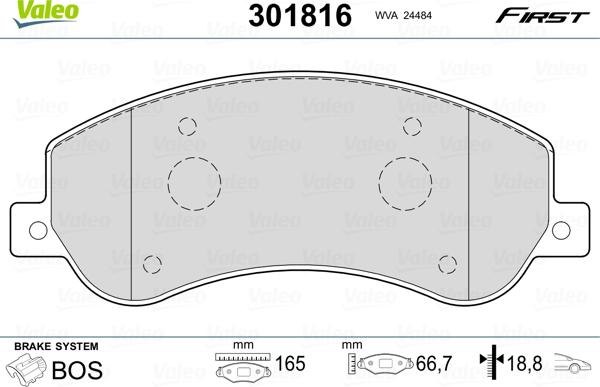 Valeo 301816 - Комплект спирачно феродо, дискови спирачки vvparts.bg