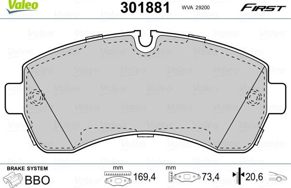 Valeo 301881 - Комплект спирачно феродо, дискови спирачки vvparts.bg