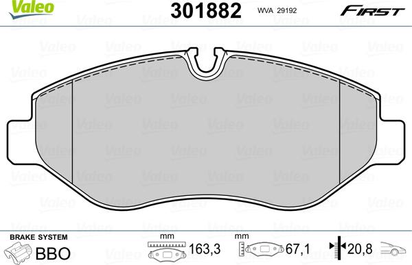 Valeo 301882 - Комплект спирачно феродо, дискови спирачки vvparts.bg