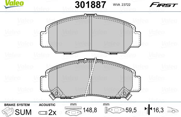 Valeo 301887 - Комплект спирачно феродо, дискови спирачки vvparts.bg