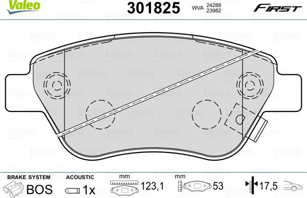 Valeo 301825 - Комплект спирачно феродо, дискови спирачки vvparts.bg