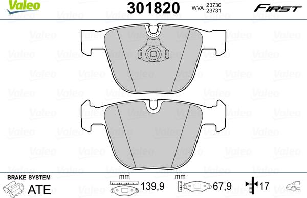 Valeo 301820 - Комплект спирачно феродо, дискови спирачки vvparts.bg