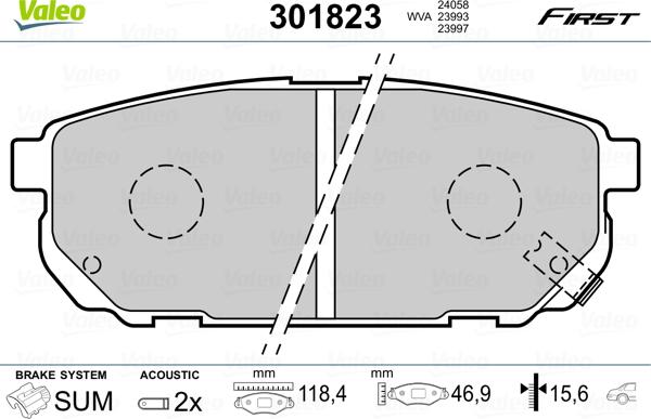 Valeo 301823 - Комплект спирачно феродо, дискови спирачки vvparts.bg