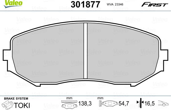 Valeo 301877 - Комплект спирачно феродо, дискови спирачки vvparts.bg