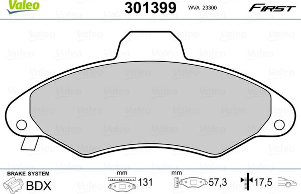 Valeo 301399 - Комплект спирачно феродо, дискови спирачки vvparts.bg