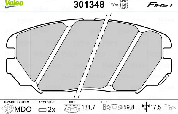 Valeo 301348 - Комплект спирачно феродо, дискови спирачки vvparts.bg