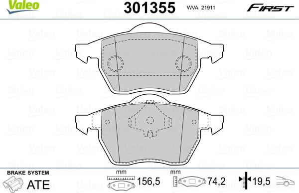 Valeo 301355 - Комплект спирачно феродо, дискови спирачки vvparts.bg