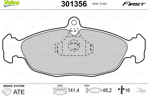 Valeo 301356 - Комплект спирачно феродо, дискови спирачки vvparts.bg