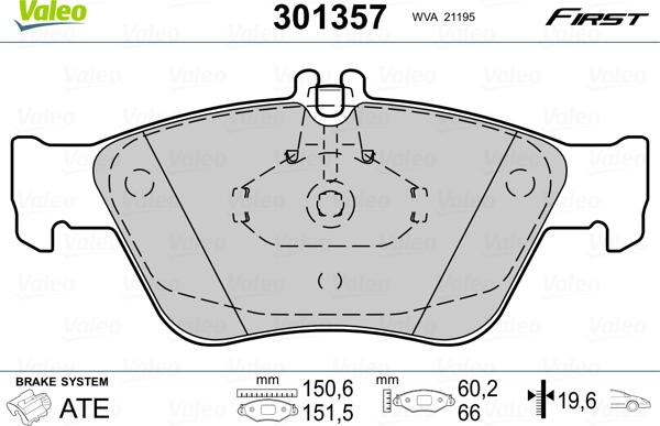 Valeo 301357 - Комплект спирачно феродо, дискови спирачки vvparts.bg