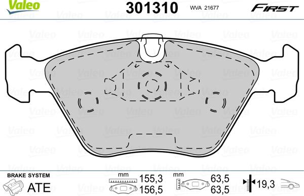 Valeo 301310 - Комплект спирачно феродо, дискови спирачки vvparts.bg