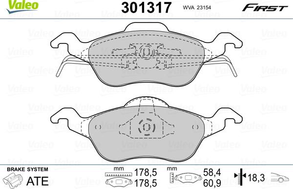 Valeo 301317 - Комплект спирачно феродо, дискови спирачки vvparts.bg