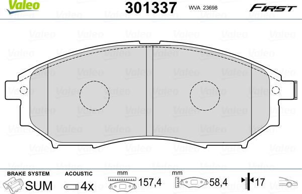 Valeo 301337 - Комплект спирачно феродо, дискови спирачки vvparts.bg