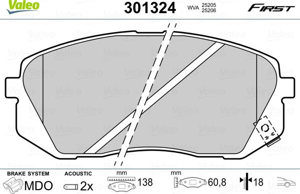 Valeo 301324 - Комплект спирачно феродо, дискови спирачки vvparts.bg