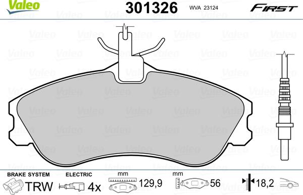 Valeo 301326 - Комплект спирачно феродо, дискови спирачки vvparts.bg