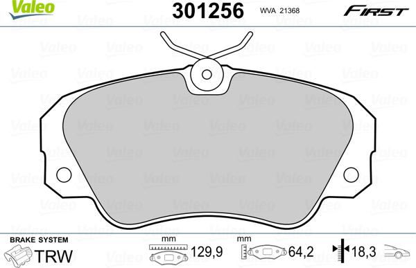 Valeo 301256 - Комплект спирачно феродо, дискови спирачки vvparts.bg