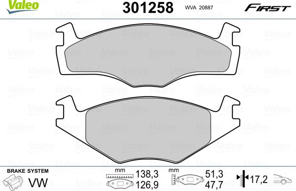 Valeo 301258 - Комплект спирачно феродо, дискови спирачки vvparts.bg