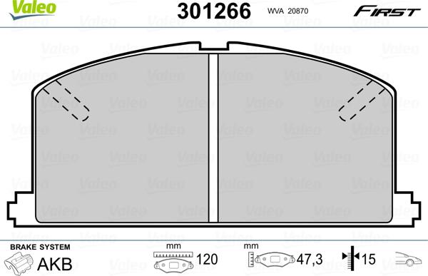 Valeo 301266 - Комплект спирачно феродо, дискови спирачки vvparts.bg