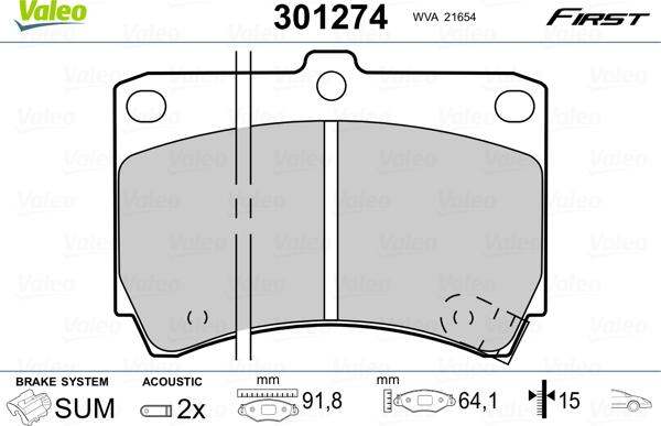 Valeo 301274 - Комплект спирачно феродо, дискови спирачки vvparts.bg