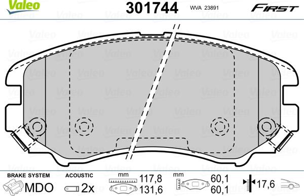 Valeo 301744 - Комплект спирачно феродо, дискови спирачки vvparts.bg