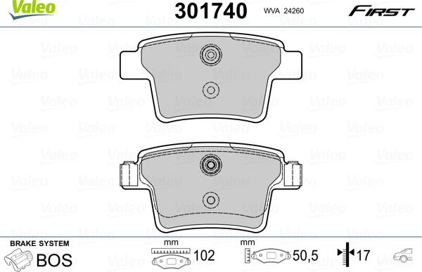 Valeo 301740 - Комплект спирачно феродо, дискови спирачки vvparts.bg