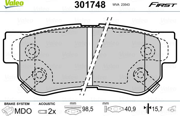 Valeo 301748 - Комплект спирачно феродо, дискови спирачки vvparts.bg