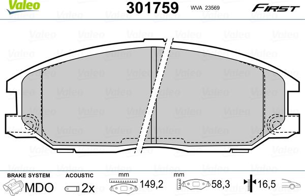 Valeo 301759 - Комплект спирачно феродо, дискови спирачки vvparts.bg