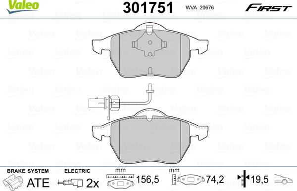 Valeo 301751 - Комплект спирачно феродо, дискови спирачки vvparts.bg