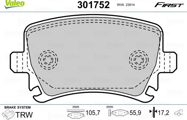 Valeo 301752 - Комплект спирачно феродо, дискови спирачки vvparts.bg