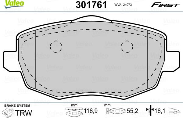 Valeo 301761 - Комплект спирачно феродо, дискови спирачки vvparts.bg