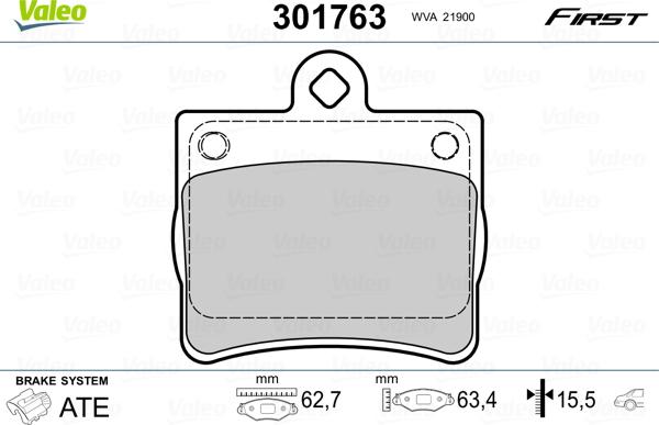 Valeo 301763 - Комплект спирачно феродо, дискови спирачки vvparts.bg