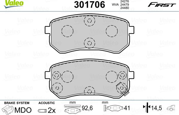 Valeo 301706 - Комплект спирачно феродо, дискови спирачки vvparts.bg