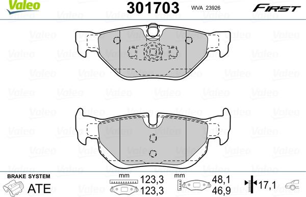 Valeo 301703 - Комплект спирачно феродо, дискови спирачки vvparts.bg