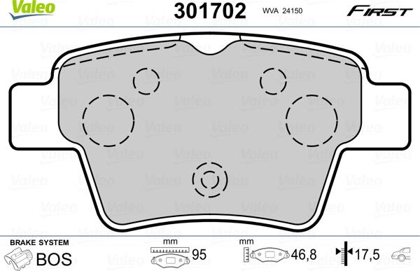 Valeo 301702 - Комплект спирачно феродо, дискови спирачки vvparts.bg