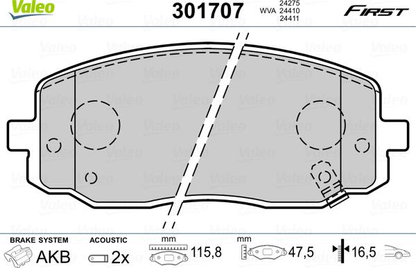 Valeo 301707 - Комплект спирачно феродо, дискови спирачки vvparts.bg