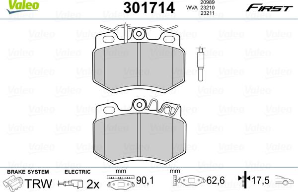 Valeo 301714 - Комплект спирачно феродо, дискови спирачки vvparts.bg