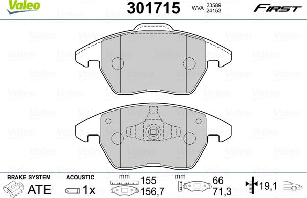 Valeo 301715 - Комплект спирачно феродо, дискови спирачки vvparts.bg