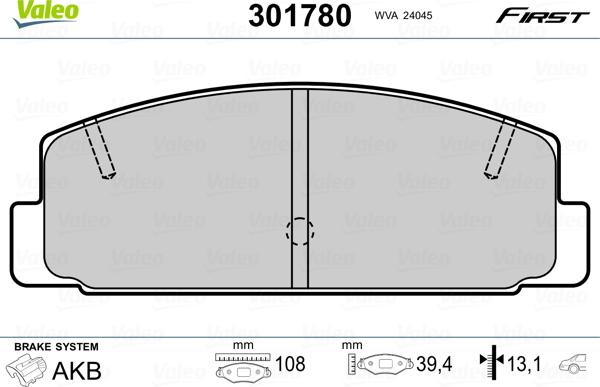 Valeo 301780 - Комплект спирачно феродо, дискови спирачки vvparts.bg