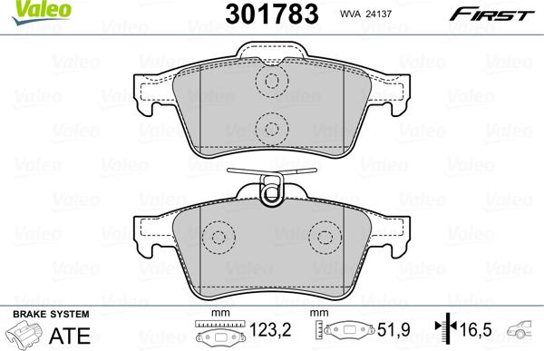 Valeo 301783 - Комплект спирачно феродо, дискови спирачки vvparts.bg