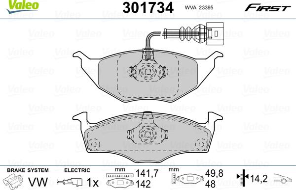 Valeo 301734 - Комплект спирачно феродо, дискови спирачки vvparts.bg