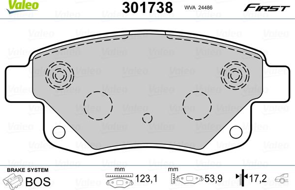 Valeo 301738 - Комплект спирачно феродо, дискови спирачки vvparts.bg