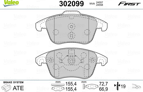 Valeo 302099 - Комплект спирачно феродо, дискови спирачки vvparts.bg