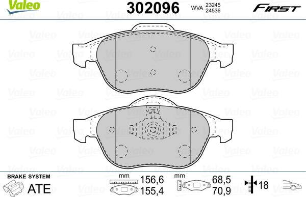 Valeo 302096 - Комплект спирачно феродо, дискови спирачки vvparts.bg