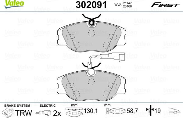 Valeo 302091 - Комплект спирачно феродо, дискови спирачки vvparts.bg