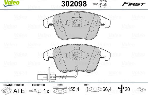 Valeo 302098 - Комплект спирачно феродо, дискови спирачки vvparts.bg