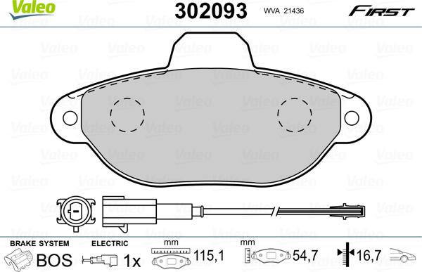 Valeo 302093 - Комплект спирачно феродо, дискови спирачки vvparts.bg