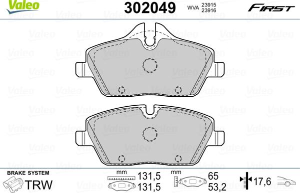 Valeo 302049 - Комплект спирачно феродо, дискови спирачки vvparts.bg