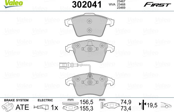 Valeo 302041 - Комплект спирачно феродо, дискови спирачки vvparts.bg