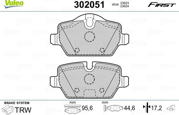 Valeo 302051 - Комплект спирачно феродо, дискови спирачки vvparts.bg