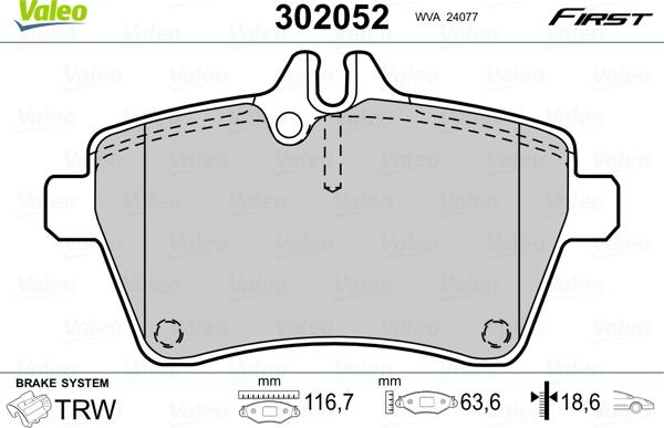 Valeo 302052 - Комплект спирачно феродо, дискови спирачки vvparts.bg